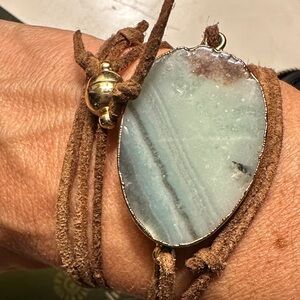 Blue-Green Agate Wrap Bracelet with Suede Cord